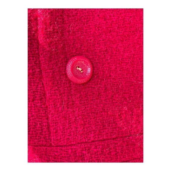 60s Best & Co Red Wool Pea Coat Dress Coat Persian Fur Collar Fall Jacket - Picture 6 of 16